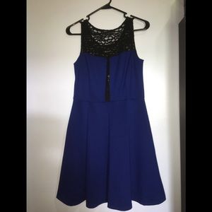 Formal blue and black floral laced dress